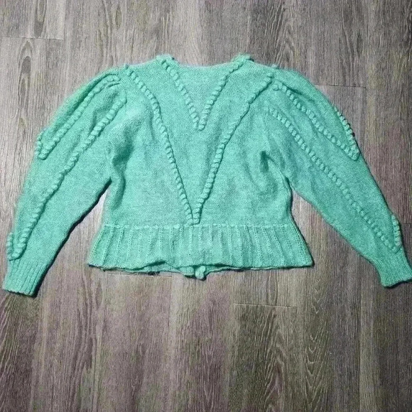 Vintage Lanamoden Salzburg Austrian Folk aqua  merino wool cardigan sweater - Picture 8 of 11